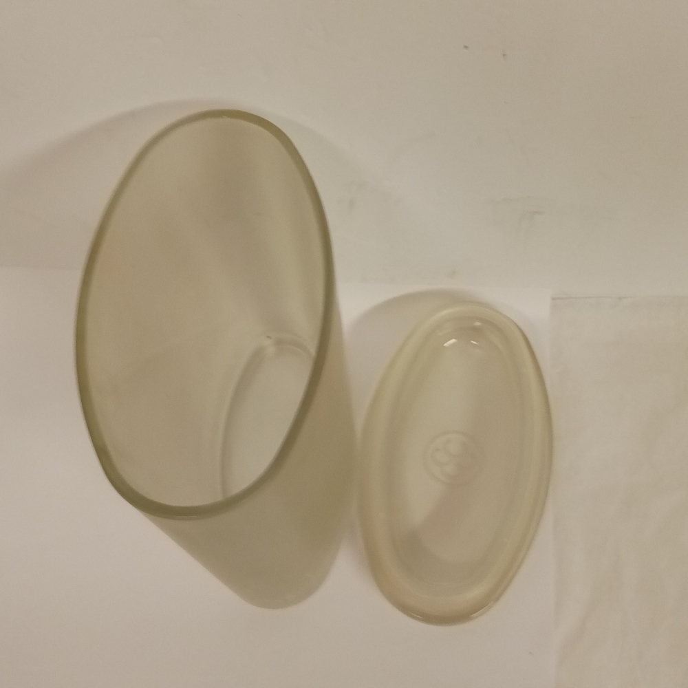 Vintage  Solid Frosty Glass Oval Canister 7"x5.5"